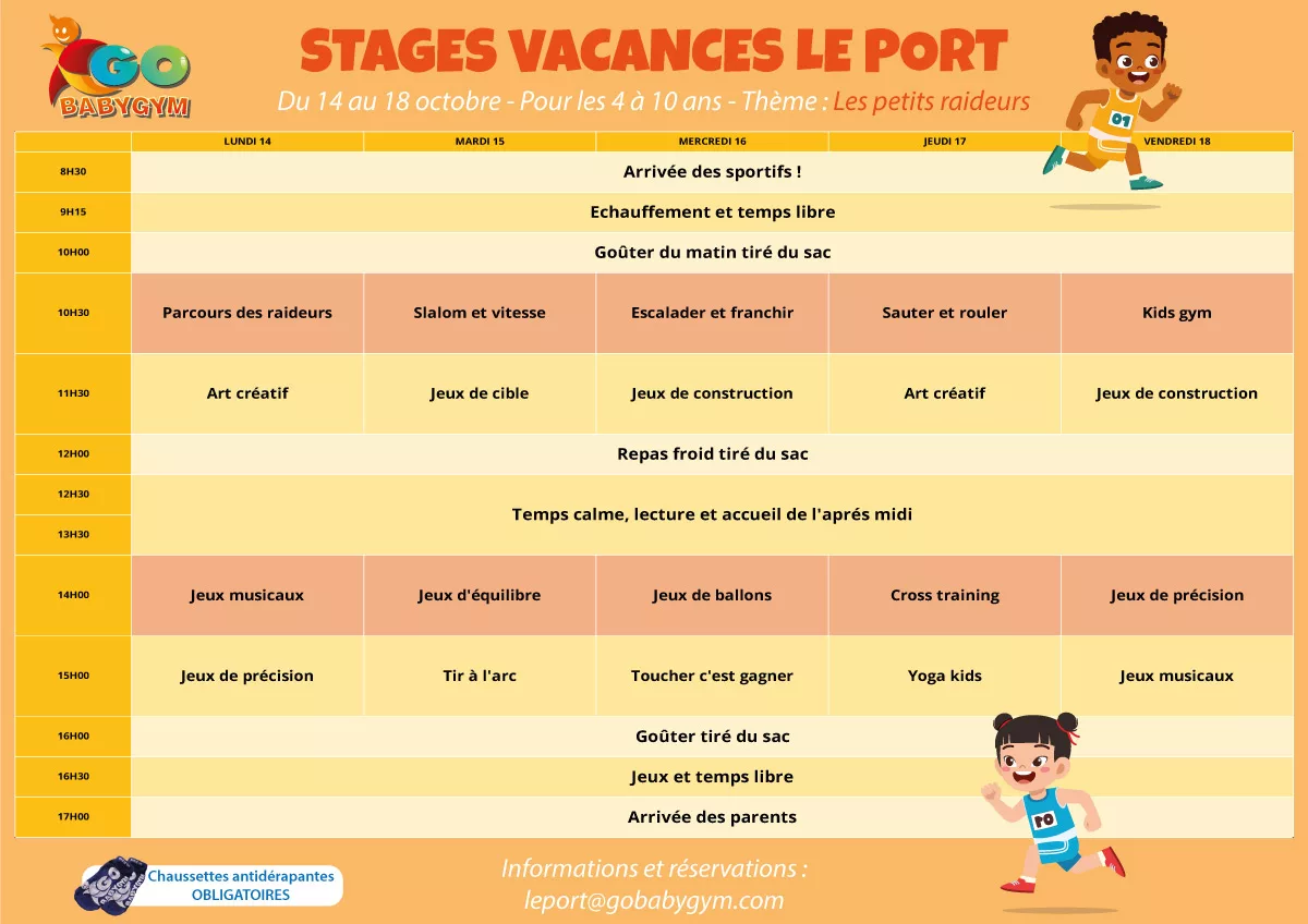 stages vacances sportifs enfants le port