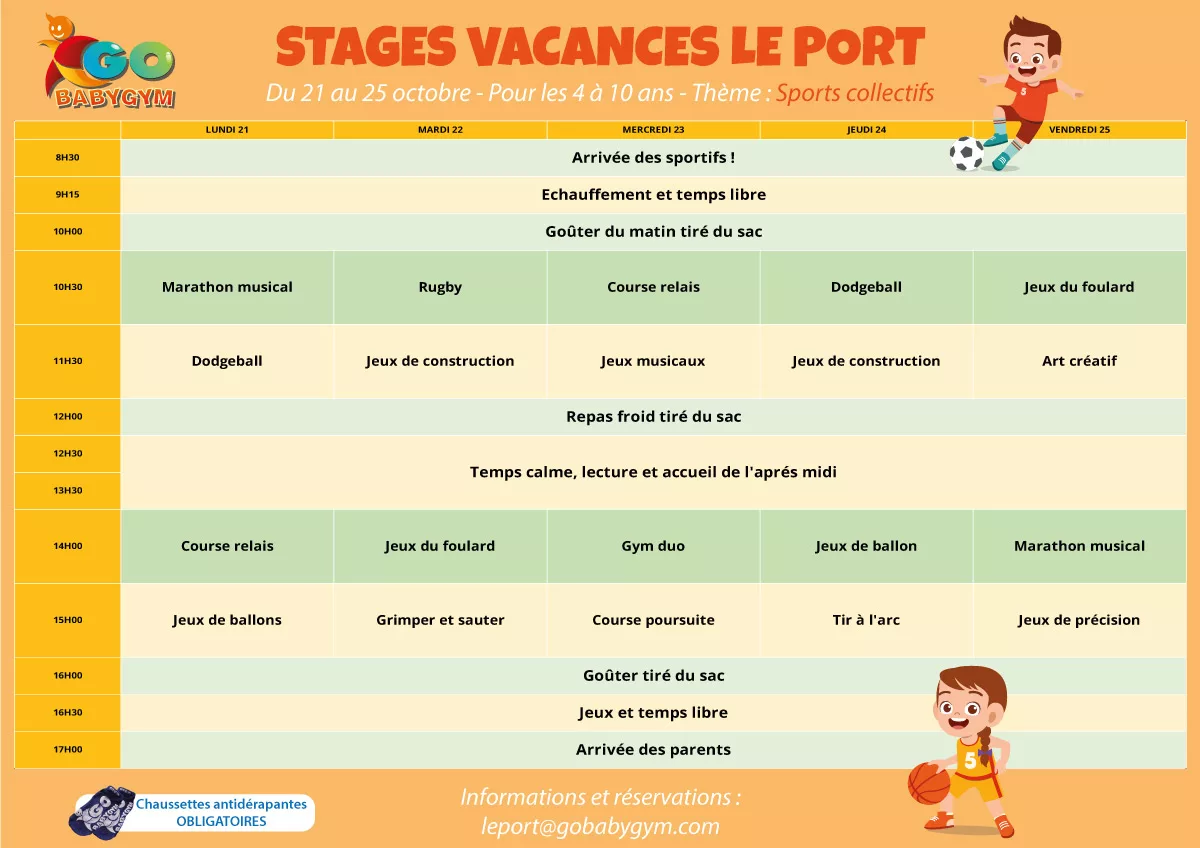 stages vacances sportifs enfants le port